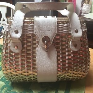 Rare Vintage Kate spade wicker bag gold and white